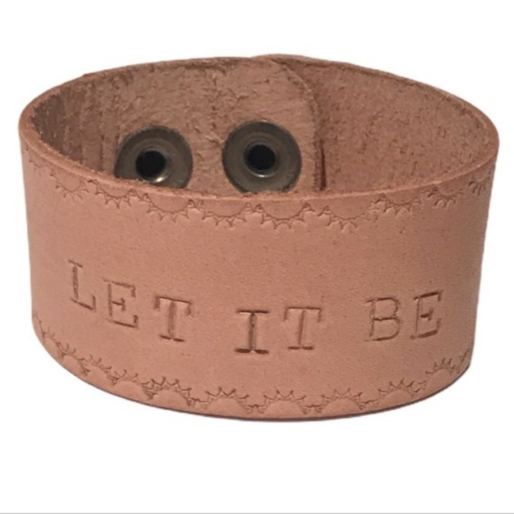 Handmade  “let it be” light brown 100% leather‎ adjustable cuff style bracelet